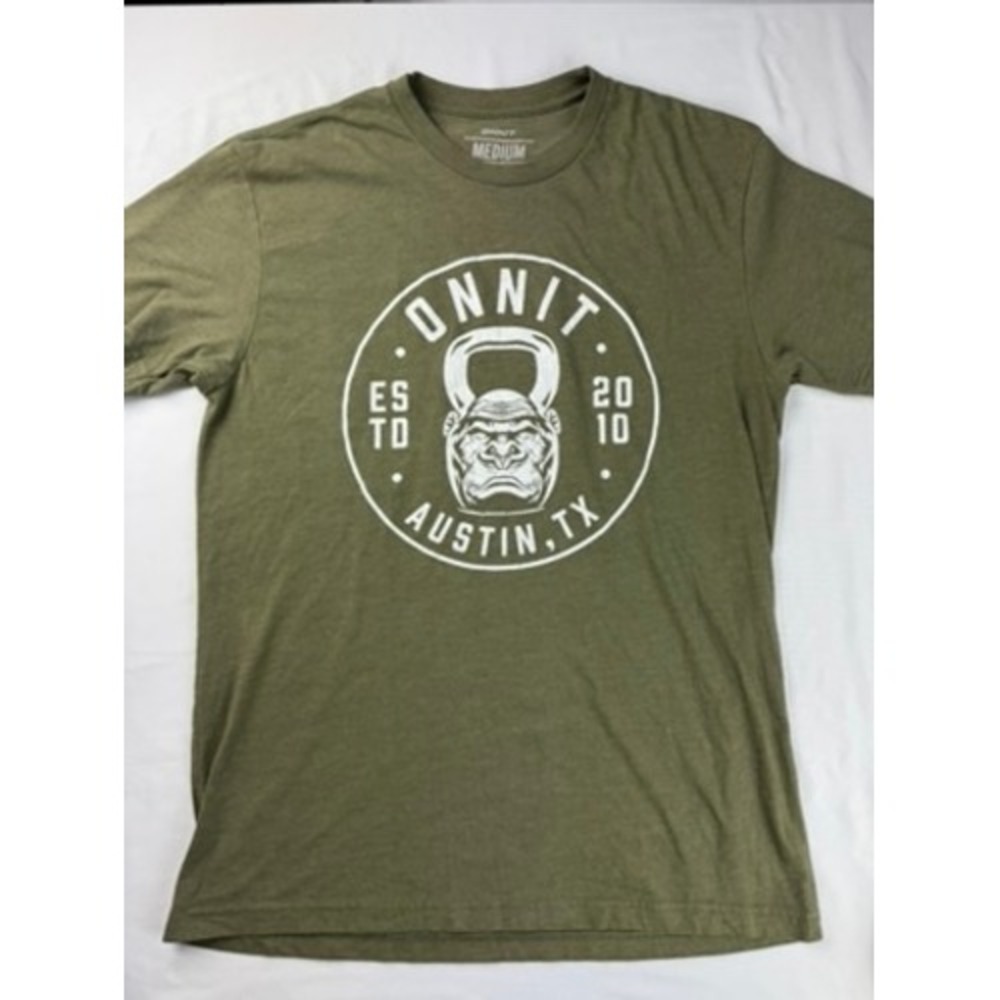 Onnit Mens Gorilla Kettlebell Graphic T-Shirt Olive Green Austin TX Size Medium